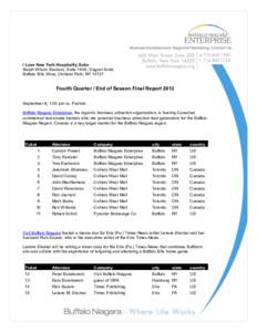 I Love New York Hospitality Suite Ralph Wilson Stadium, Suite 140A, Dugout Suite Buffalo Bills Drive, Orchard Park, NY[removed]Fourth Quarter / End of Season Final Report 2013 September 8, 1:00 pm vs. Patriots