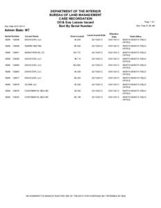 DEPARTMENT OF THE INTERIOR BUREAU OF LAND MANAGEMENT CASE RECORDATION Oil & Gas Leases Issued Sort By Serial Number