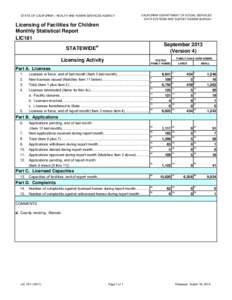 STATE OF CALIFORNIA - HEALTH AND HUMAN SERVICES AGENCY  CALIFORNIA DEPARTMENT OF SOCIAL SERVICES DATA SYSTEMS AND SURVEY DESIGN BUREAU  Licensing of Facilities for Children