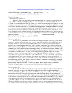 Southern Campaign American Revolution Pension Statements & Rosters Pension Application of John Collins W9813 Margaret Collins Transcribed and annotated by C. Leon Harris  VA