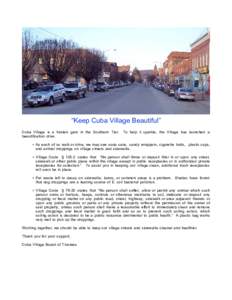 “Keep Cuba Village Beautiful” Cuba Village is a hidden gem in the Southern Tier. beautification drive. To help it sparkle, the Village has launched a
