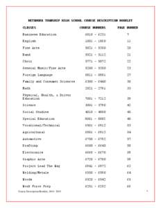 METAMORA TOWNSHIP HIGH SCHOOL COURSE DESCRIPTION BOOKLET CLASSES COURSE NUMBERS  PAGE NUMBER