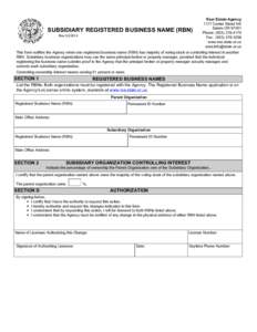 Reset Form  SUBSIDIARY REGISTERED BUSINESS NAME (RBN) Rev[removed]Print Form