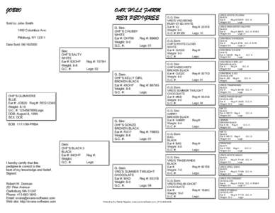 JOB20  OAK HILL FARM REX PEDIGREE  Sold to: John Smith