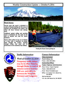 Weekly Construction Update — October 9, 2014  Nisqually21,to2013 Paradise Road, Phase I in