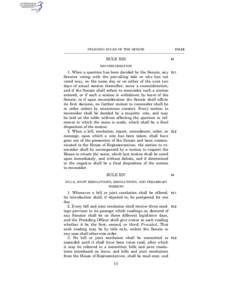 Standing Rules of the United States Senate /  Rule XIV / United States Senate / Reconsideration of a motion / Resolution / Standing Rules of the United States Senate /  Rule XV / Standing Rules of the United States Senate / Principles / Government