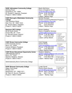 SUNY Adirondack Community College 640 Bay Road Queensbury, NY[removed]Dr. Ronald C. Heacock, President Project #: [removed]CUNY Borough of Manhattan Community