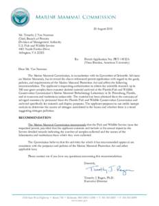 20 August 2010 Mr. Timothy J. Van Norman Chief, Branch of Permits Division of Management Authority U.S. Fish and Wildlife Service 4401 North Fairfax Drive