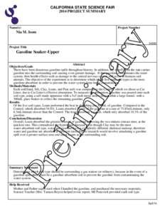 CALIFORNIA STATE SCIENCE FAIR 2014 PROJECT SUMMARY Name(s)  Project Number