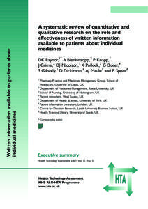 Written information available to patients about individual medicines A systematic review of quantitative and qualitative research on the role and effectiveness of written information