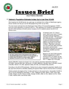 JulyIssues Brief City of Yakima e-Newsletter  Yakima’s Population Estimate Inches Up to Just Over 93,400