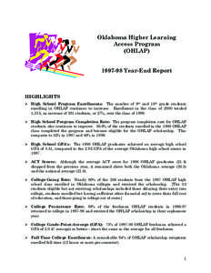 Oklahoma Higher Learning Access Program (OHLAP[removed]Year-End Report  HIGHLIGHTS