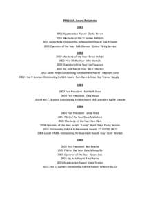 PNWAAA Award RecipientsAppreciation Award Clarke Brown 2001 Mechanic of the Yr James Richards 2001 Lester Mills Outstanding Achievement Award Lee R Swain 2001 Operator of the Year Rick Weaver Quincy Flying Ser