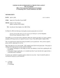 UNITED STATES ENVIRONMENTAL PROTECTION AGENCY EPA New England Office of Environmental Measurement & Evaluation 11 Technology Drive, North Chelmsford, MA[removed]MEMORANDUM