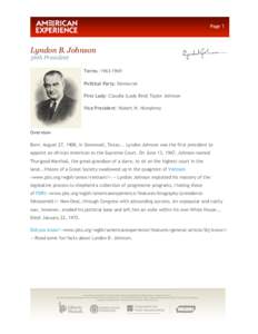 Page 1  Lyndon B. Johnson 36th President  Terms: [removed]