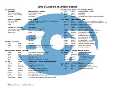 2015 BCA Board of Directors Ballot BCA OFFICERS Board District 2 - SELMA / SOUTHWEST ALABAMA  CHAIRMAN