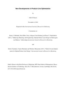 New Developments in Product-Line Optimization by John R. Hauser  November 6, 2010