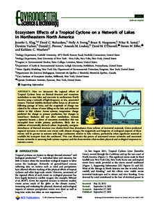 Article pubs.acs.org/est Ecosystem Eﬀects of a Tropical Cyclone on a Network of Lakes in Northeastern North America Jennifer L. Klug,†,* David C. Richardson,‡ Holly A. Ewing,§ Bruce R. Hargreaves,∥ Nihar R. Sama