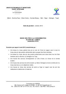 UNION ECONOMIQUE ET MONETAIRE OUEST AFRICAINE[removed]La Commission[removed]Bénin - Burkina Faso - Côte d’Ivoire – Guinée-Bissau – Mali – Niger – Sénégal – Togo]  Date de parution : octobre 2013