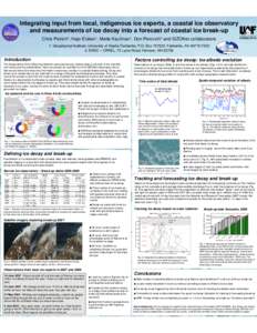 Integrating input from local, indigenous ice experts, a coastal ice observatory and measurements of ice decay into a forecast of coastal ice break-up Chris Petrich1, Hajo Eicken1, Mette Kaufman1, Don Perovich2 and SIZONe
