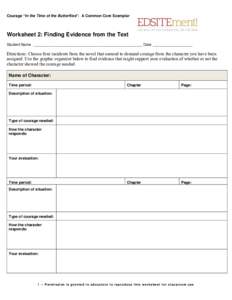 Courage “In the Time of the Butterflies”: A Common Core Exemplar  Worksheet 2: Finding Evidence from the Text Student Name ____________________________________________________ Date ___________________  Directions: Ch