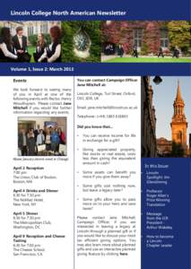 Lincoln College North American Newsletter  Volume 1, Issue 2: March 2013 Events We look forward to seeing many of you in April at one of the