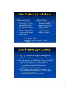 Solar Systems (ours & others)  Extra-solar planets  