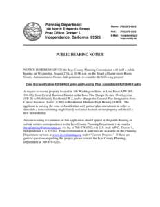 Planning Department 168 North Edwards Street Post Office Drawer L Independence, California[removed]Phone: ([removed]