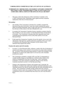 CORPORATIONS COMMITTEE OF THE LAW COUNCIL OF AUSTRALIA SUBMISSION ON CORPORATIONS AND MARKETS ADVISORY COMMITTEE DISCUSSION PAPER “SHAREHOLDER CLAIMS AGAINST INSOLVENT COMPANIES: IMPLICATIONS OF THE SONS OF GWALIA DECI