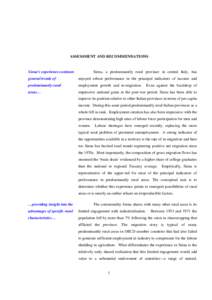 ASSESSMENT AND RECOMMENDATIONS  Siena, a predominantly rural province in central Italy, has Siena’s experience contrasts general trends of