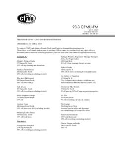 93.3 CFMU-FM UB119, MUSC McMaster University Hamilton, ON L8S 4S4  FRIENDS OF CFMU – BUSINESS FRIENDS