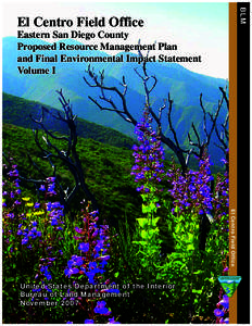 BLM  El Centro Field Office Eastern San Diego County Proposed Resource Management Plan and Final Environmental Impact Statement