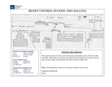 IRENET CONTROL STATION D061 BALLINA  IRENET-95 COORDS. (ETRF89) LAT 54 06’ LONG.