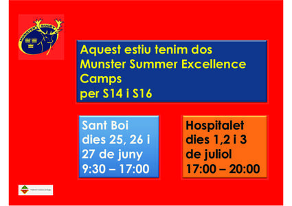 Aquest estiu tenim dos Munster Summer Excellence Camps per S14 i S16 Sant Boi dies 25, 26 i
