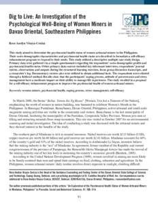 Dig to Live: An Investigation of the Psychological Well-Being of Women Miners in Davao Oriental, Southeastern Philippines The Professional Counselor Volume 5, Issue 1, Pages 91–99