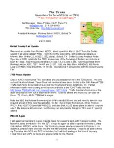 The Texan Newsletter of the Texas NTS CW Net (TEX) ** See “TSN Corner” on Last Pages **