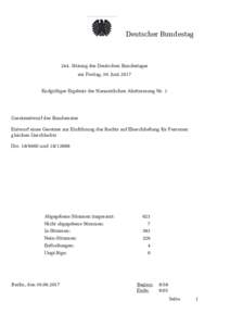 Deutscher BundestagSitzung des Deutschen Bundestages am Freitag, 30. JuniEndgültiges Ergebnis der Namentlichen Abstimmung Nr. 1