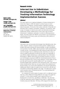 Internet Use in Uzbekistan: Developing a Methodology for Tracking Information Technology Implementation Success  University of Washington