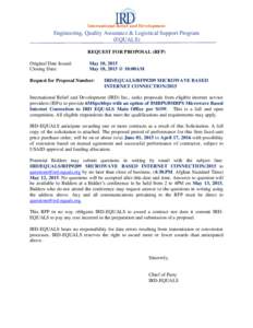 International Relief and Development  Engineering, Quality Assurance & Logistical Support Program (EQUALS) REQUEST FOR PROPOSAL (RFP) Original Date Issued: