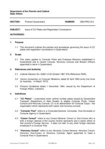 Department of the Premier and Cabinet State Affairs SECTION:  Protocol Queensland