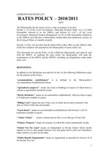 eTHEKWINI MUNICIPALITY  RATES POLICY – Draft The Municipality has the power to levy a rate on property in its area. Sectionof the Local Government: Municipal Property Rates Act 6 of 2004