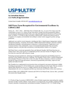 For Immediate Release U.S. Poultry & Egg Association Contact Gwen Venable, ,  Still Water Farm Recognized for Environmental Excellence by USPOULTRY