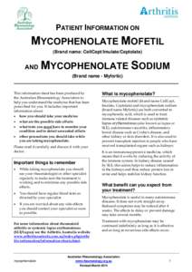 PATIENT INFORMATION ON  MYCOPHENOLATE MOFETIL (Brand name: CellCept/Imulate/Ceptolate)  AND