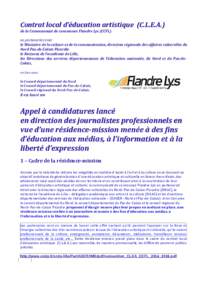 Contrat local d’éducation artistique (C.L.E.A.) de la Communauté de communes Flandre Lys (CCFL) en partenariat avec le Ministère de la culture et de la communication, direction régionale des affaires culturelles du