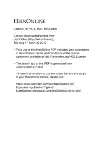 +(,121/,1( Citation: 95 Va. L. Rev[removed]Content downloaded/printed from HeinOnline (http://heinonline.org) Tue Aug 17 13:04:[removed]Your use of this HeinOnline PDF indicates your acceptance