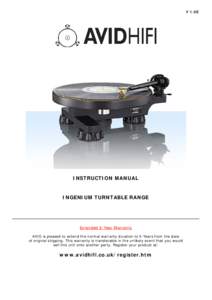 V 1.0E  INSTRUCTION MANUAL INGENIUM TURNTABLE RANGE