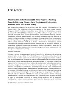 EOS Article The Africa Climate Conference 2013: Africa Prepares a Roadmap Towards Addressing Climate-related Challenges and Information Needs for Policy and Decision Making The Africa Climate ConferenceACCw