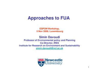 Approaches to FUA ESPON Workshop, 5 Nov 2009, Luxembourg Simin Davoudi Professor of Environmental policy and Planning