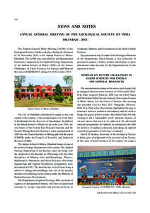 218  NEWS AND NOTES ANNUAL GENERAL MEETING OF THE GEOLOGICAL SOCIETY OF INDIA DHANBAD – 2013 The Annual General Body Meeting (AGM) of the
