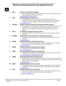 MUNICIPAL AFFAIRS ACRONYMS AND ABBREVIATIONS LIST  A A 1.